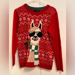 Ugly Christmas Sweater Red Llama Sweater with Snowflake Pattern. Size L 14/16
